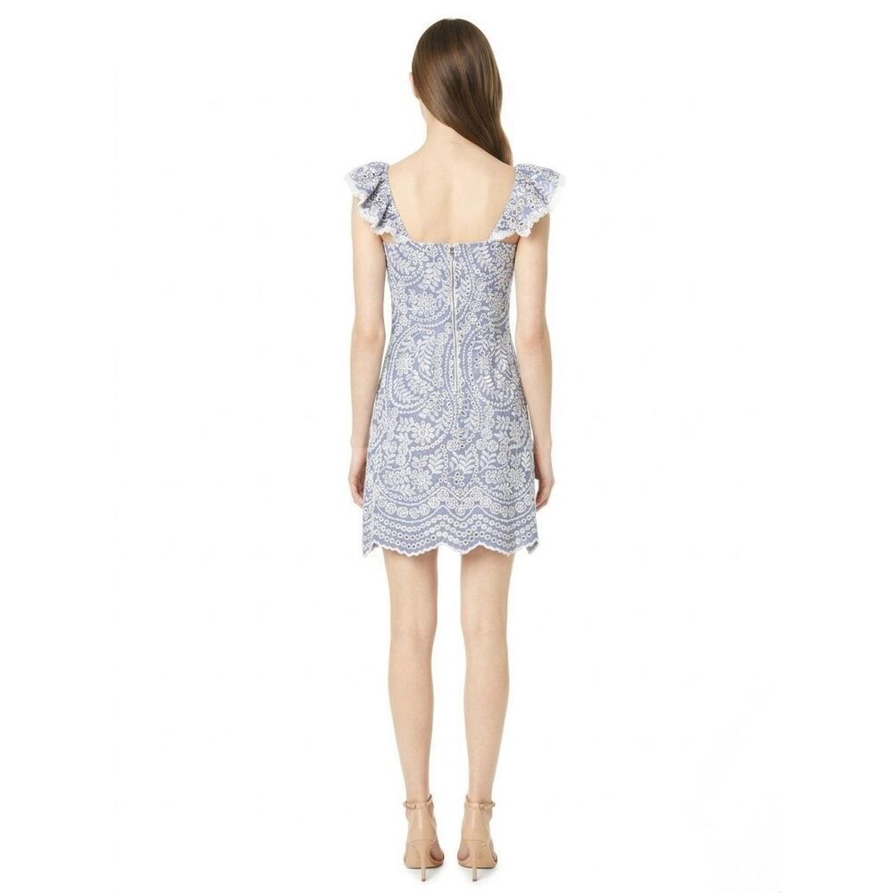 NEW Alice + Olivia Women’s 4 Honor Flutter Sleeve Embroidered Chambray Eyelet Tu - Picture 4 of 13